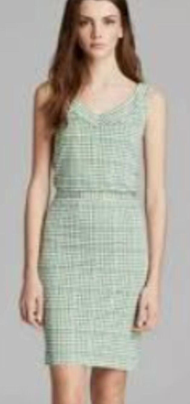 Tory Burch Paris Silk Dress Green Windowpane Double Block Sleeveless sz XS (0-2)